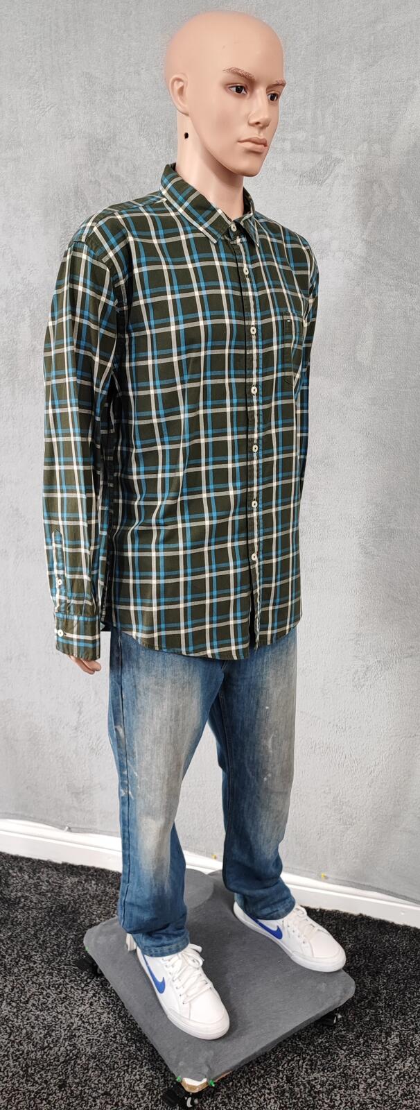 Vintage Tommy Hilfiger Checked Shirt XL Green Navy Cotton Long Sleeve Plaid 90s