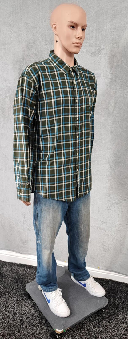 Vintage Tommy Hilfiger Checked Shirt XL Green Navy Cotton Long Sleeve Plaid 90s