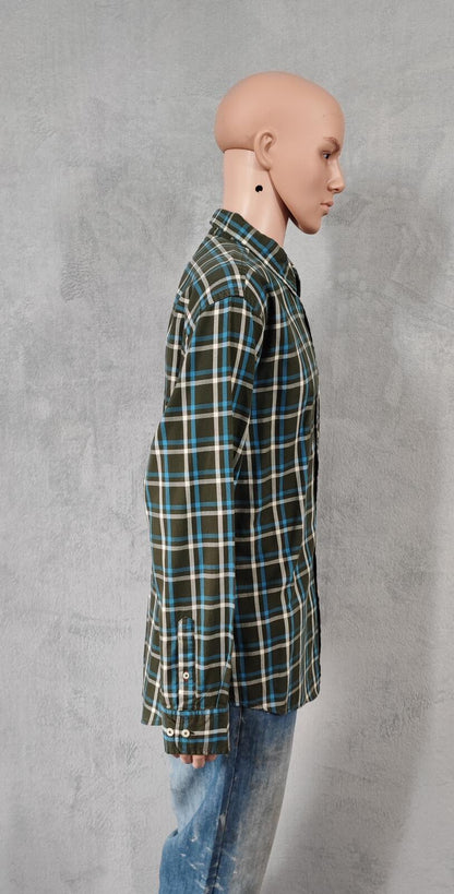 Vintage Tommy Hilfiger Checked Shirt XL Green Navy Cotton Long Sleeve Plaid 90s