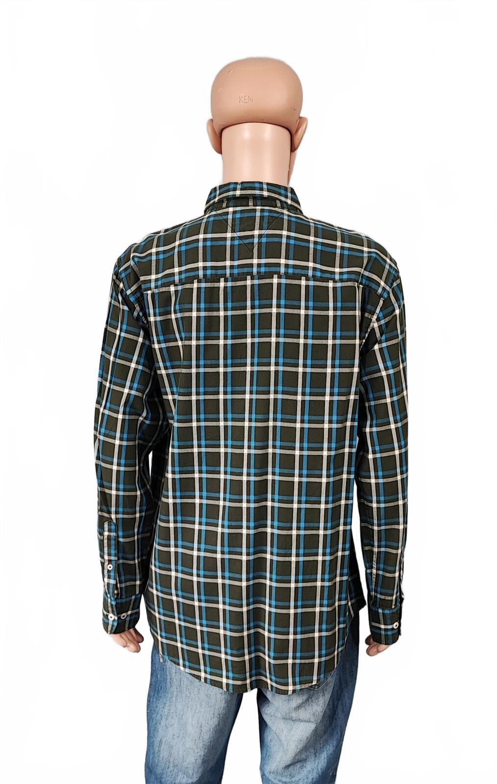 Vintage Tommy Hilfiger Checked Shirt XL Green Navy Cotton Long Sleeve Plaid 90s