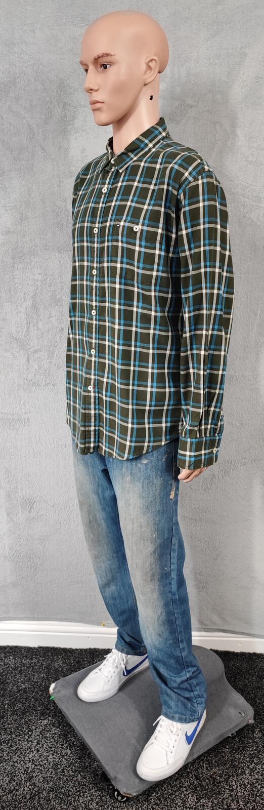 Vintage Tommy Hilfiger Checked Shirt XL Green Navy Cotton Long Sleeve Plaid 90s