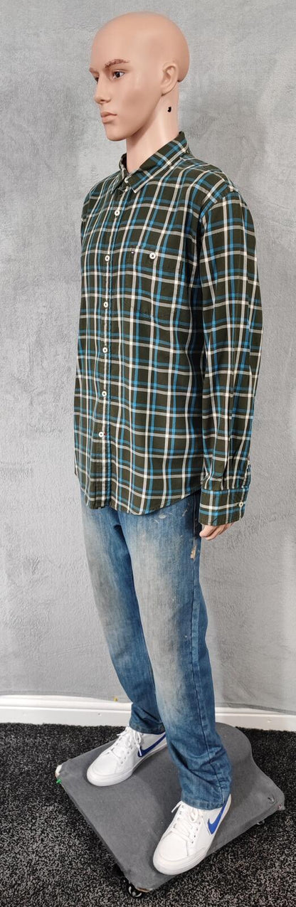 Vintage Tommy Hilfiger Checked Shirt XL Green Navy Cotton Long Sleeve Plaid 90s