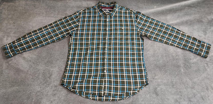 Vintage Tommy Hilfiger Checked Shirt XL Green Navy Cotton Long Sleeve Plaid 90s