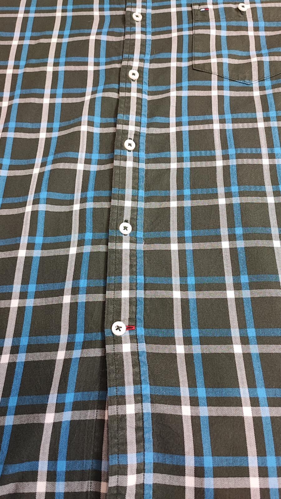 Vintage Tommy Hilfiger Checked Shirt XL Green Navy Cotton Long Sleeve Plaid 90s