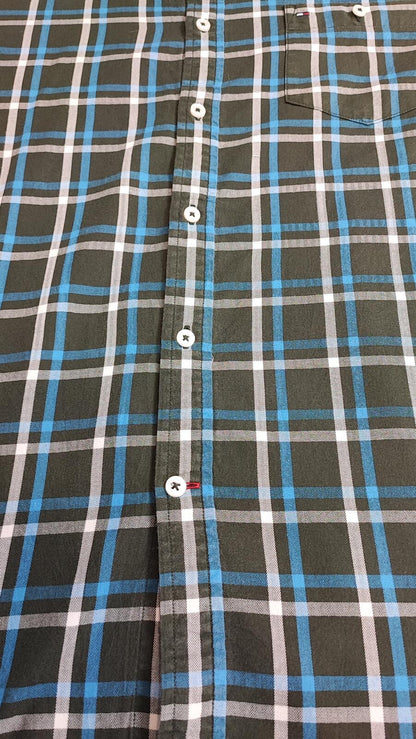 Vintage Tommy Hilfiger Checked Shirt XL Green Navy Cotton Long Sleeve Plaid 90s