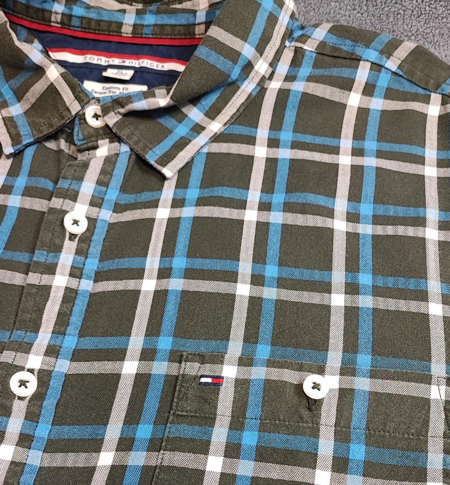 Vintage Tommy Hilfiger Checked Shirt XL Green Navy Cotton Long Sleeve Plaid 90s