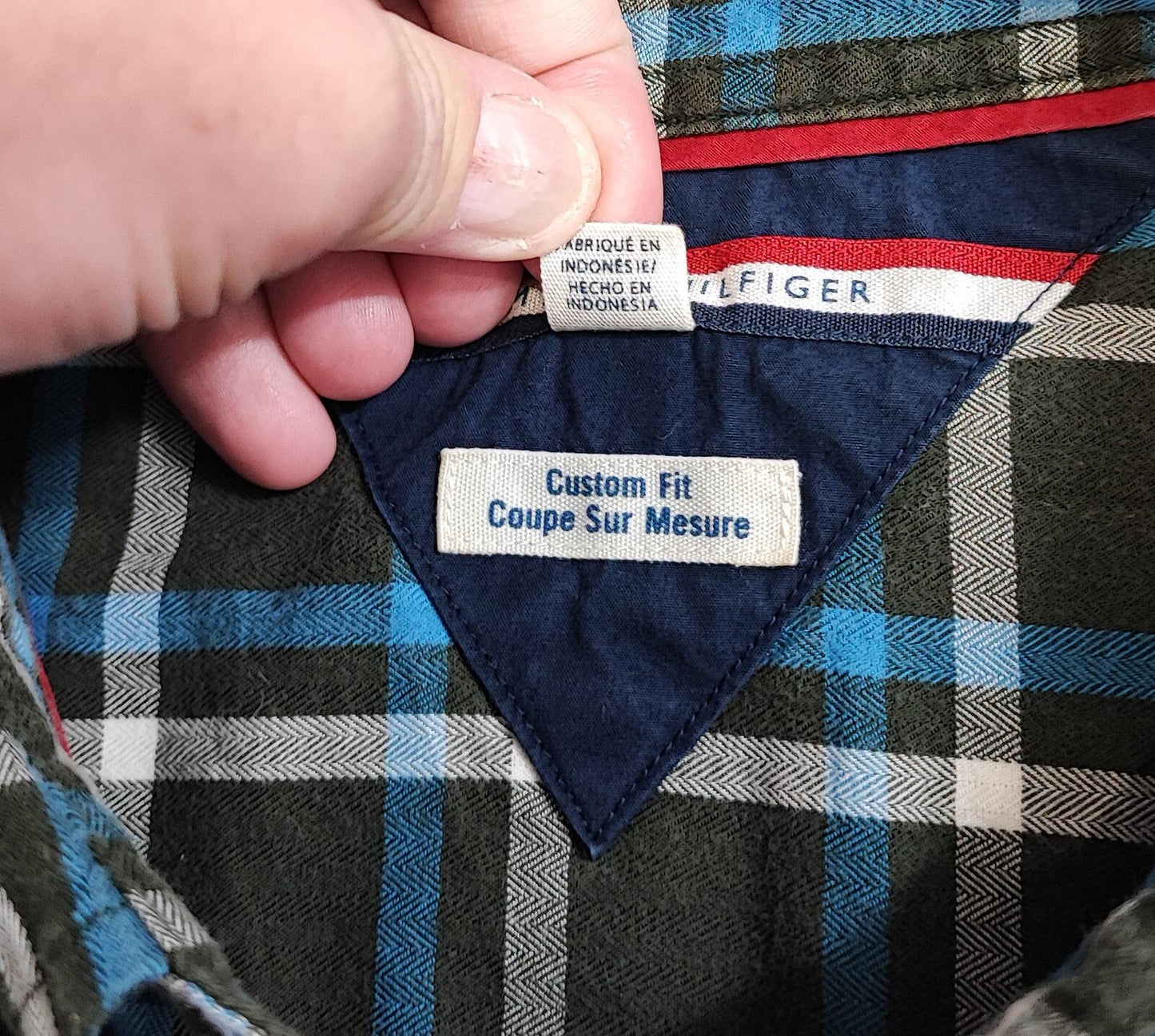 Vintage Tommy Hilfiger Checked Shirt XL Green Navy Cotton Long Sleeve Plaid 90s