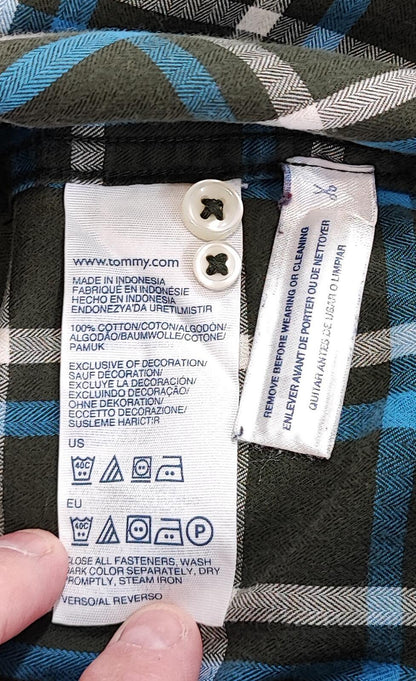 Vintage Tommy Hilfiger Checked Shirt XL Green Navy Cotton Long Sleeve Plaid 90s