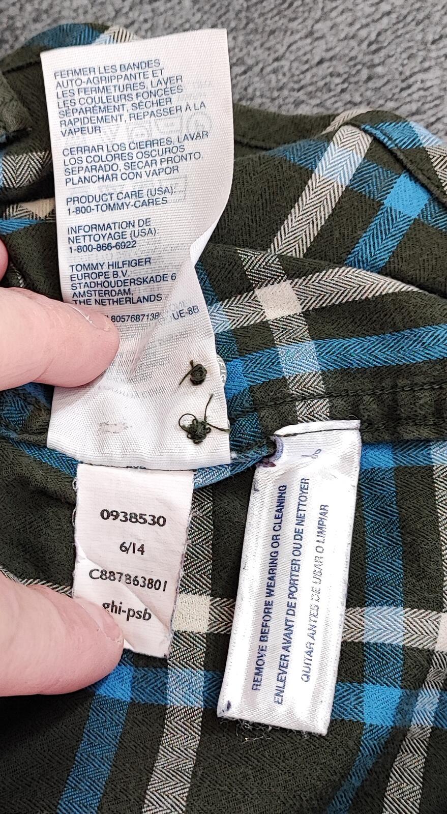 Vintage Tommy Hilfiger Checked Shirt XL Green Navy Cotton Long Sleeve Plaid 90s