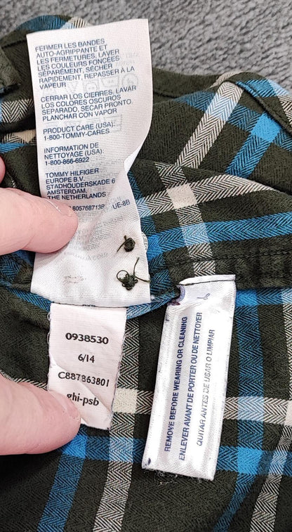 Vintage Tommy Hilfiger Checked Shirt XL Green Navy Cotton Long Sleeve Plaid 90s