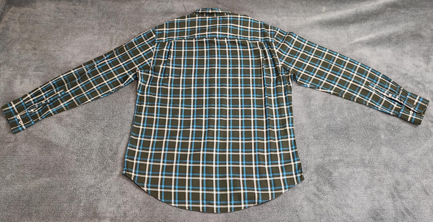 Vintage Tommy Hilfiger Checked Shirt XL Green Navy Cotton Long Sleeve Plaid 90s