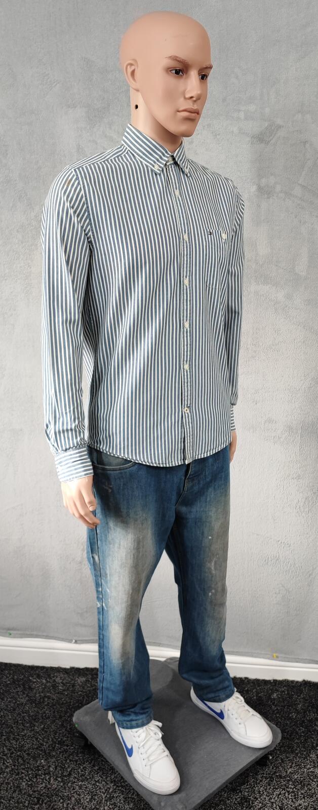 Vintage Tommy Hilfiger Striped Long Sleeve Shirt Blue White Men's Size Medium M