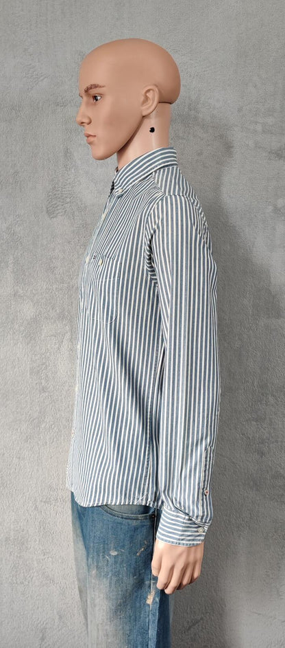 Vintage Tommy Hilfiger Striped Long Sleeve Shirt Blue White Men's Size Medium M