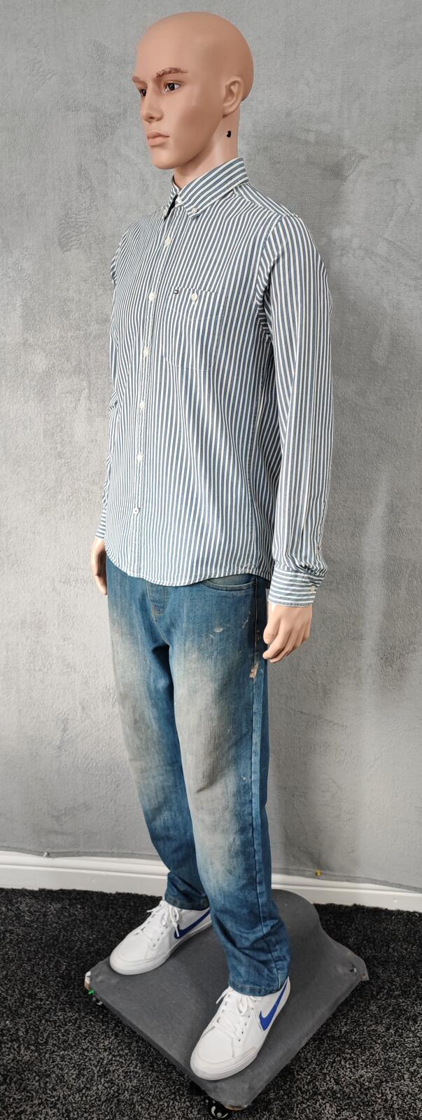 Vintage Tommy Hilfiger Striped Long Sleeve Shirt Blue White Men's Size Medium M