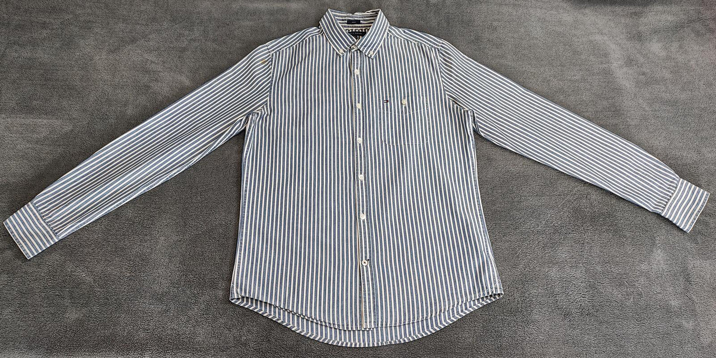 Vintage Tommy Hilfiger Striped Long Sleeve Shirt Blue White Men's Size Medium M