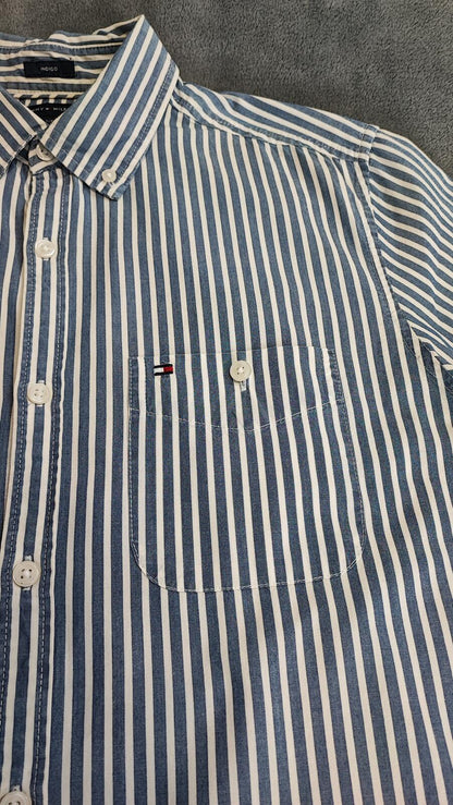 Vintage Tommy Hilfiger Striped Long Sleeve Shirt Blue White Men's Size Medium M