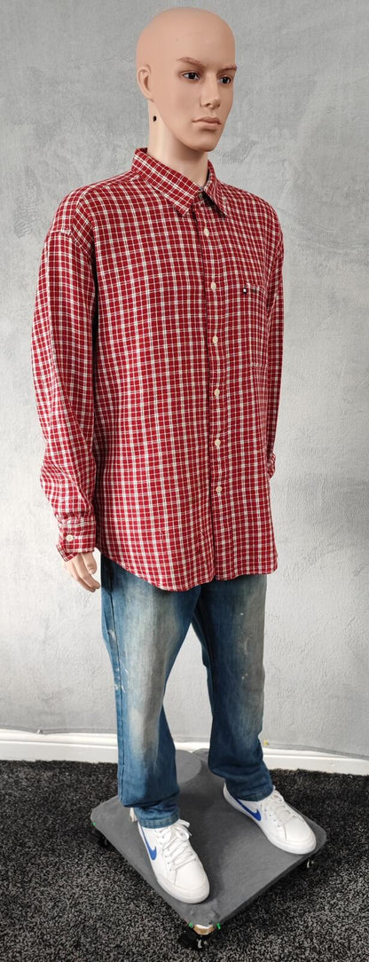 Vintage Tommy Hilfiger Plain Long Sleeve Western Cowboy Shirt Red Men Size XXL