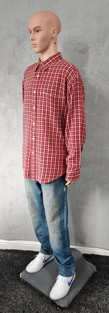 Vintage Tommy Hilfiger Plain Long Sleeve Western Cowboy Shirt Red Men Size XXL