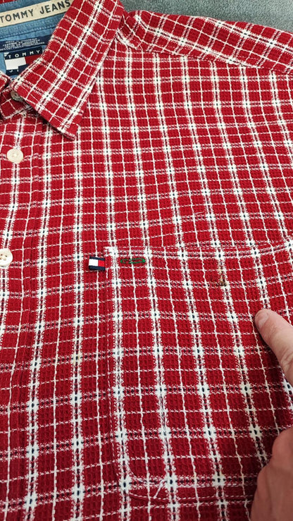 Vintage Tommy Hilfiger Plain Long Sleeve Western Cowboy Shirt Red Men Size XXL