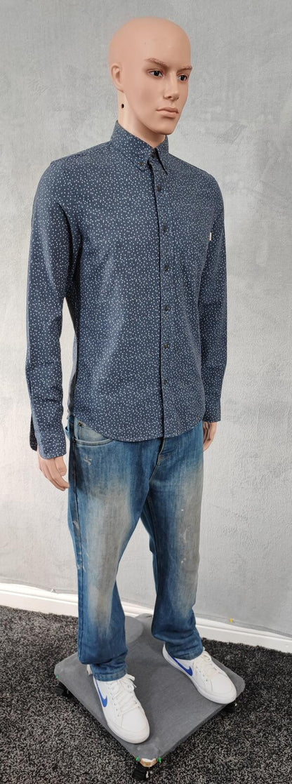 Vintage Timberland Geometric Pattern Long Sleeve Shirt Blue Men's Size Small S