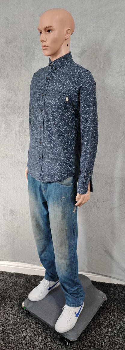 Vintage Timberland Geometric Pattern Long Sleeve Shirt Blue Men's Size Small S