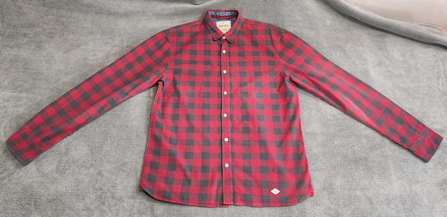 Vintage Diesel Checked Shirt Large Red Black Cotton Long Sleeve 90s Y2K Grunge