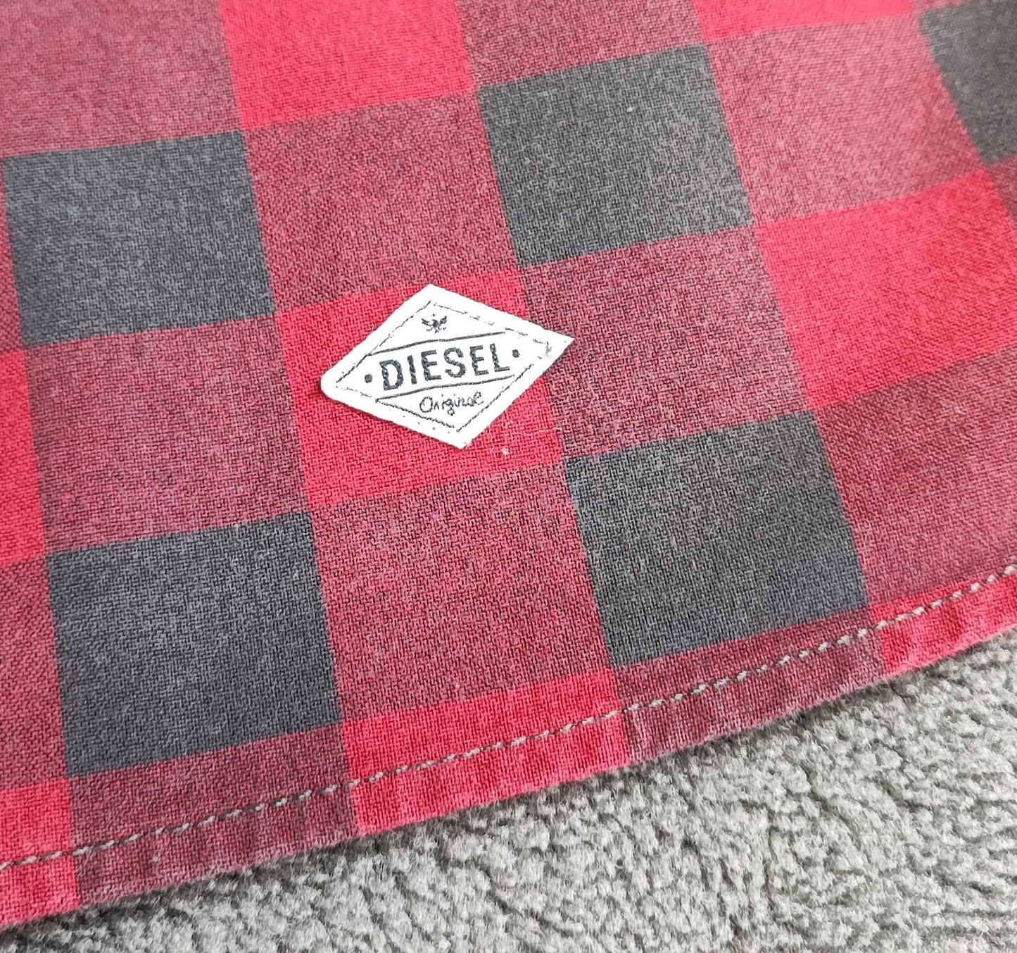 Vintage Diesel Checked Shirt Large Red Black Cotton Long Sleeve 90s Y2K Grunge