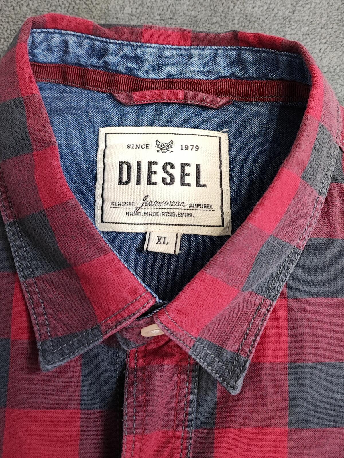 Vintage Diesel Checked Shirt Large Red Black Cotton Long Sleeve 90s Y2K Grunge