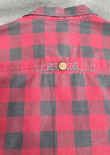 Vintage Diesel Checked Shirt Large Red Black Cotton Long Sleeve 90s Y2K Grunge