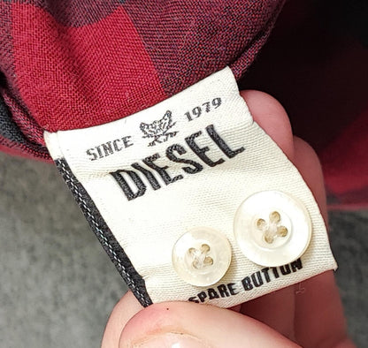 Vintage Diesel Checked Shirt Large Red Black Cotton Long Sleeve 90s Y2K Grunge