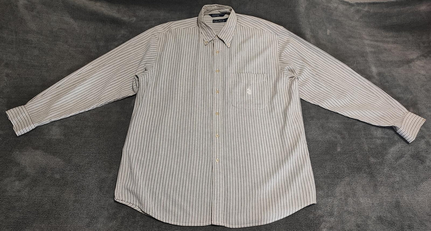 Vintage Nautica Striped Long Sleeve Shirt Black White Men's Size XL Oversized