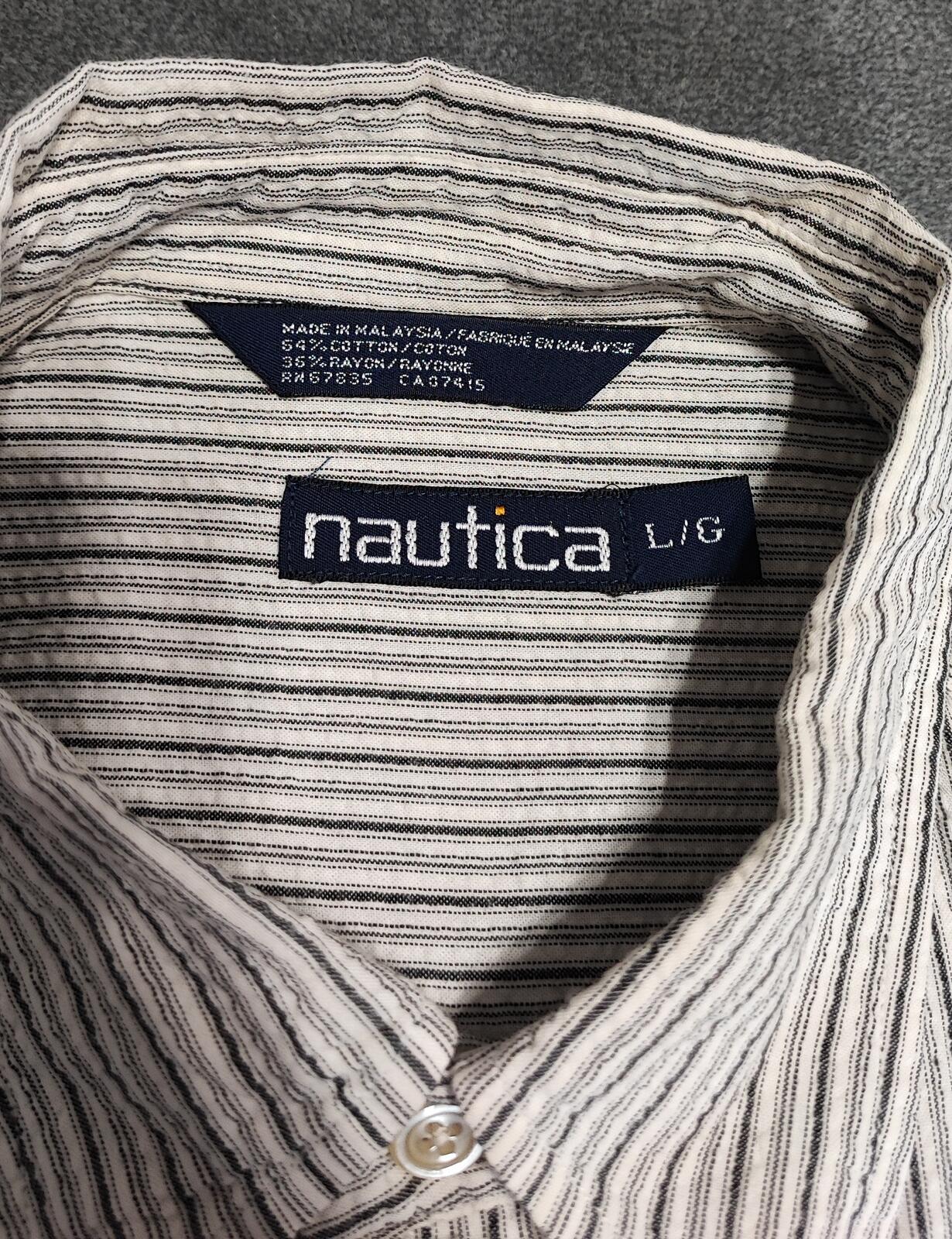 Vintage Nautica Striped Long Sleeve Shirt Black White Men's Size XL Oversized