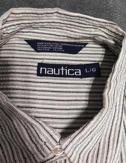 Vintage Nautica Striped Long Sleeve Shirt Black White Men's Size XL Oversized