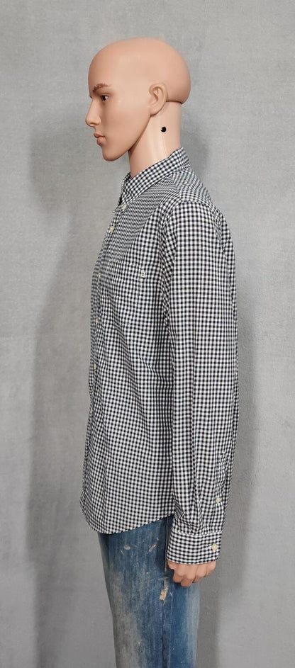 Timberland Gingham Checked Long Sleeve Preppy Casual Shirt Navy Men Size Large