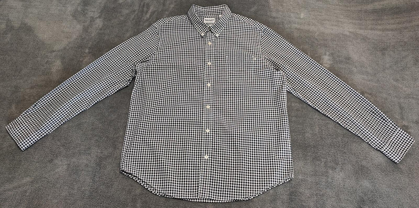 Timberland Gingham Checked Long Sleeve Preppy Casual Shirt Navy Men Size Large