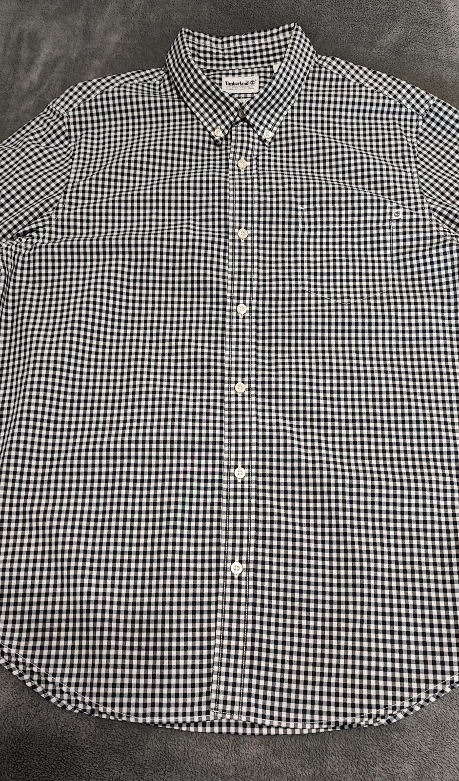 Timberland Gingham Checked Long Sleeve Preppy Casual Shirt Navy Men Size Large