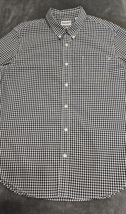Timberland Gingham Checked Long Sleeve Preppy Casual Shirt Navy Men Size Large