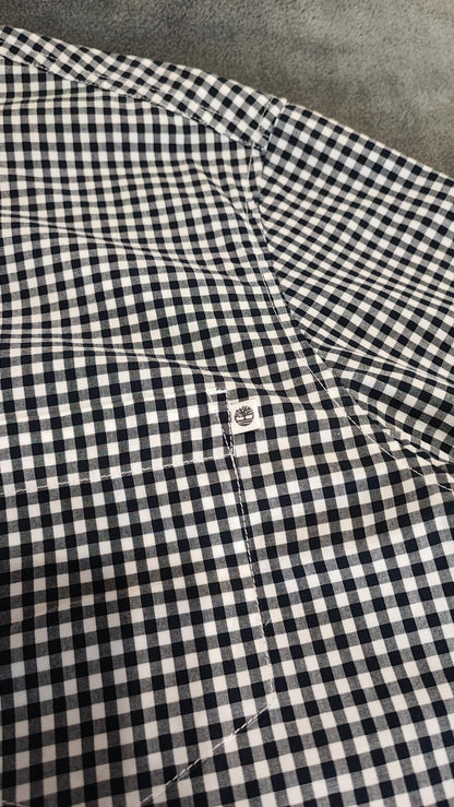 Timberland Gingham Checked Long Sleeve Preppy Casual Shirt Navy Men Size Large
