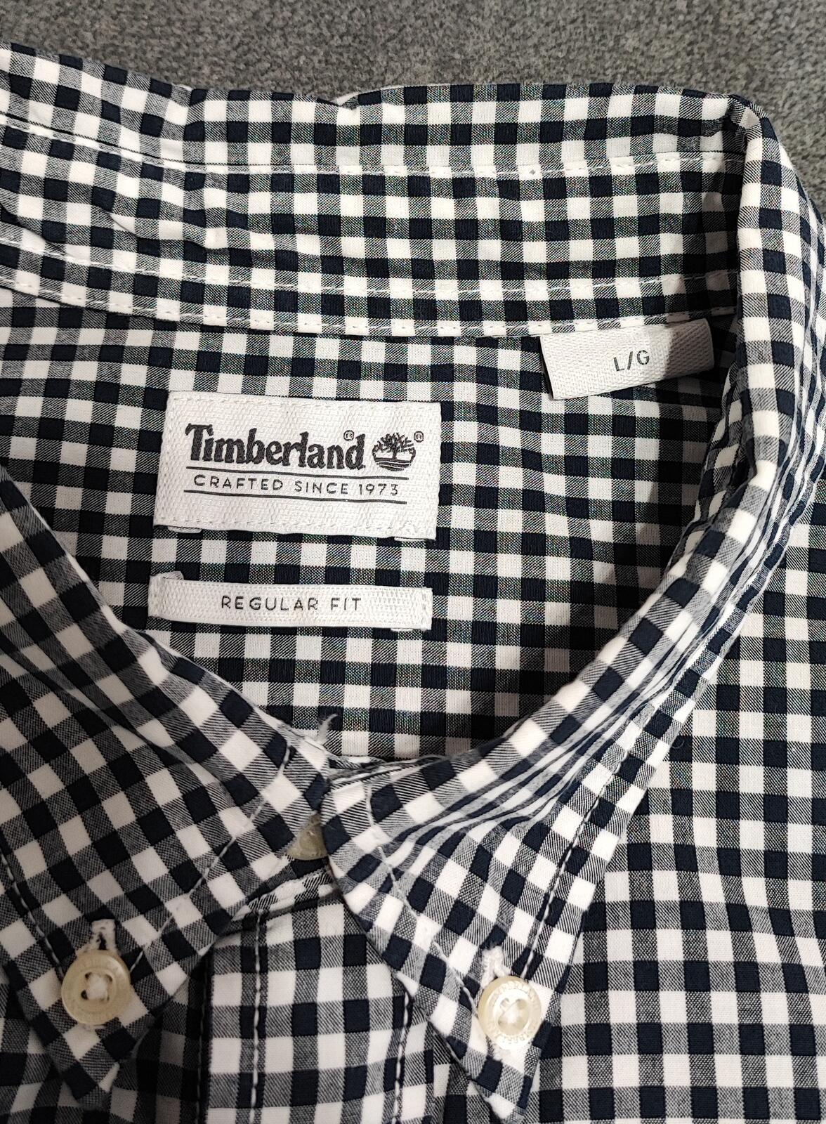 Timberland Gingham Checked Long Sleeve Preppy Casual Shirt Navy Men Size Large