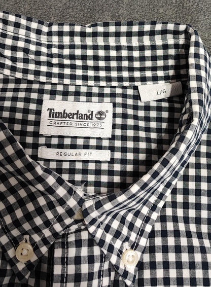Timberland Gingham Checked Long Sleeve Preppy Casual Shirt Navy Men Size Large