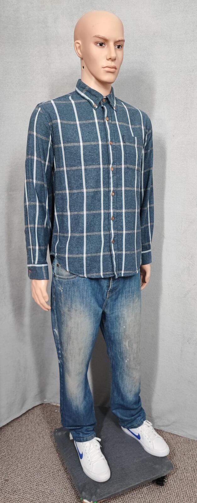 Vintage Ben Sherman Plain Long Sleeve Mod Button Down Shirt Blue Men Size Large