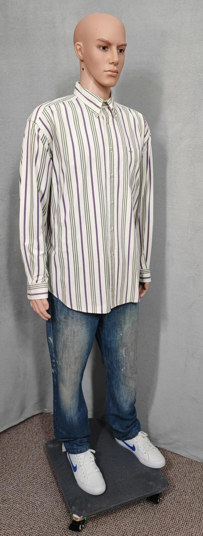 Vintage Tommy Hilfiger Striped Long Sleeve Preppy Shirt Purple Men Size XL