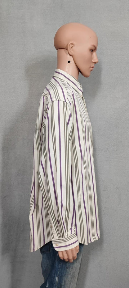 Vintage Tommy Hilfiger Striped Long Sleeve Preppy Shirt Purple Men Size XL
