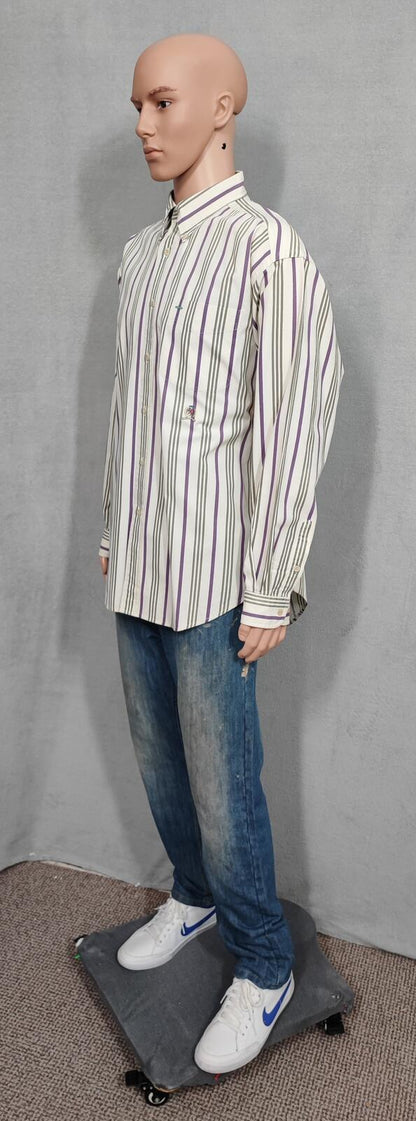 Vintage Tommy Hilfiger Striped Long Sleeve Preppy Shirt Purple Men Size XL
