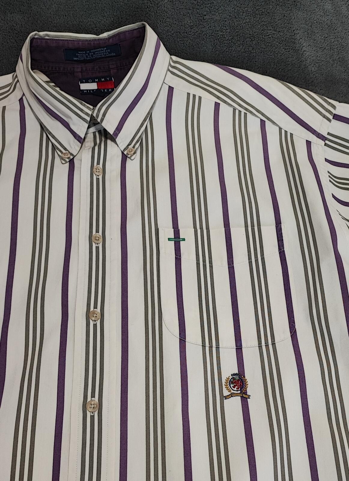 Vintage Tommy Hilfiger Striped Long Sleeve Preppy Shirt Purple Men Size XL