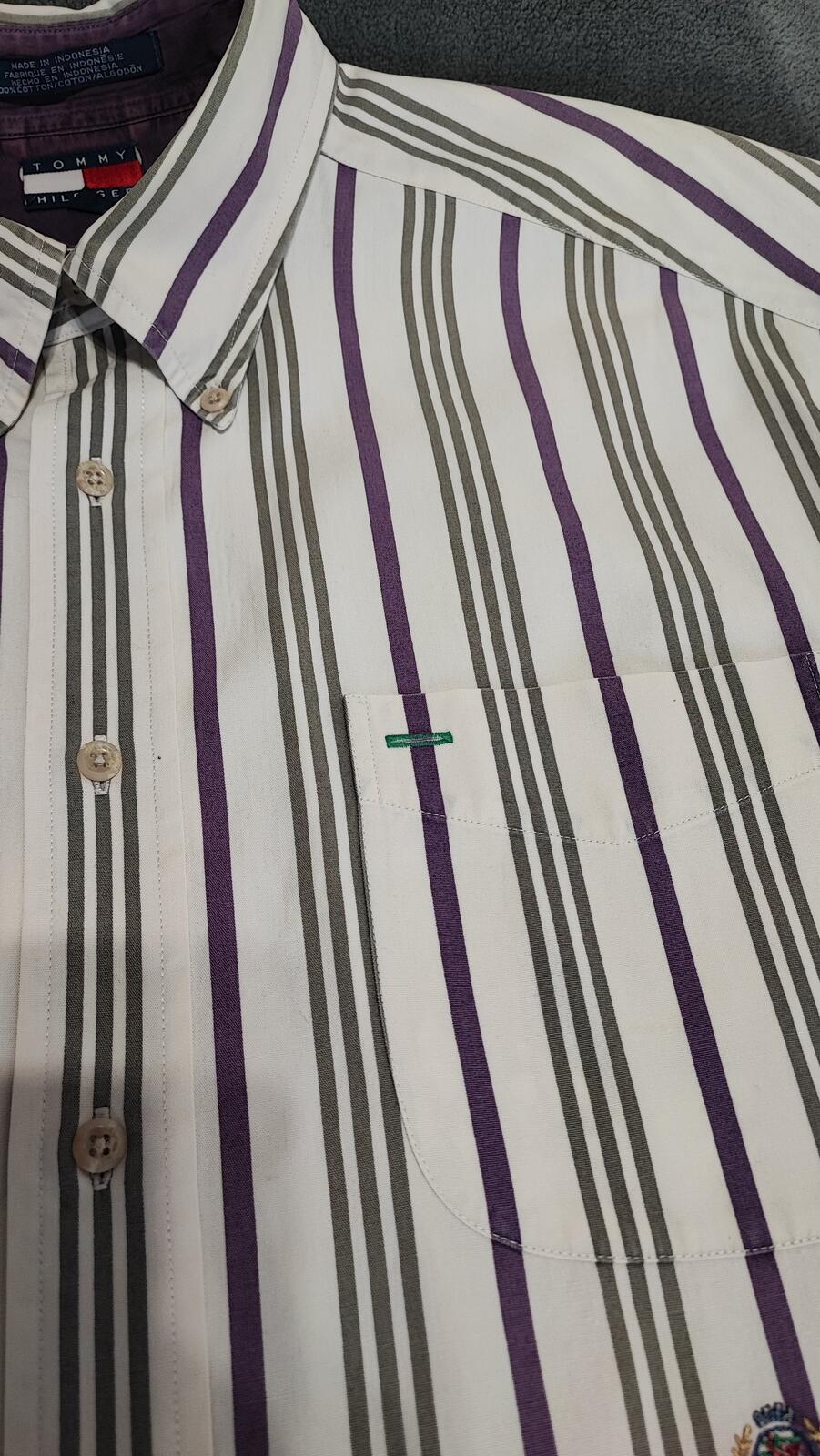 Vintage Tommy Hilfiger Striped Long Sleeve Preppy Shirt Purple Men Size XL