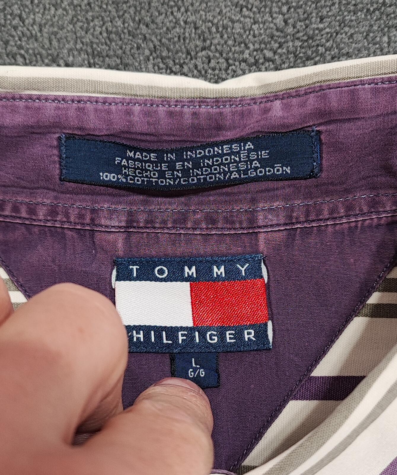Vintage Tommy Hilfiger Striped Long Sleeve Preppy Shirt Purple Men Size XL