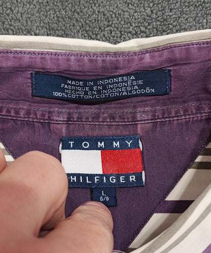 Vintage Tommy Hilfiger Striped Long Sleeve Preppy Shirt Purple Men Size XL