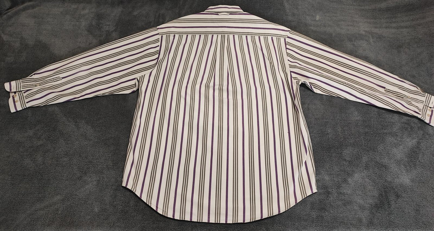 Vintage Tommy Hilfiger Striped Long Sleeve Preppy Shirt Purple Men Size XL