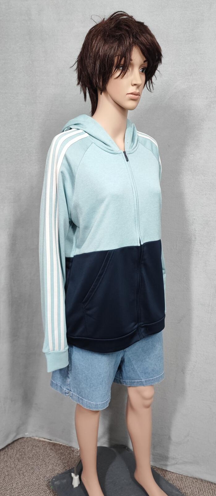 Vintage adidas Striped Hooded Track Jacket Navy Blue Women Size UK 18 20
